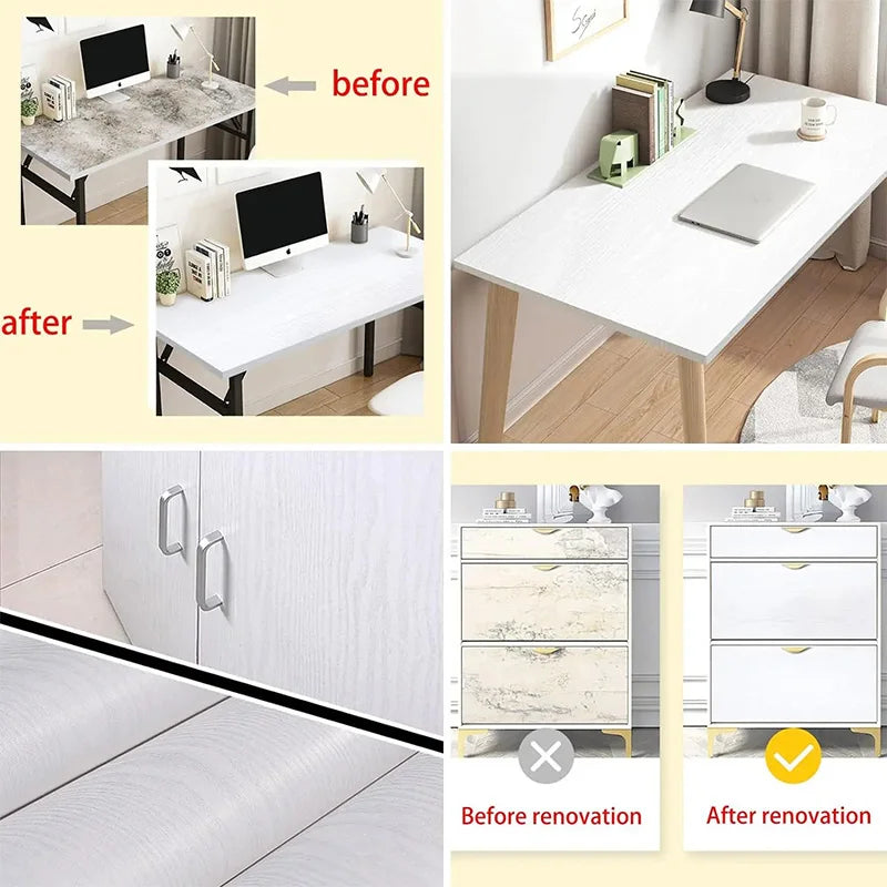 Self-adhesive wallpaper wardrobe waterproof vinyl solid color wood grain bedroom cabinet furniture door renovation wall sticker