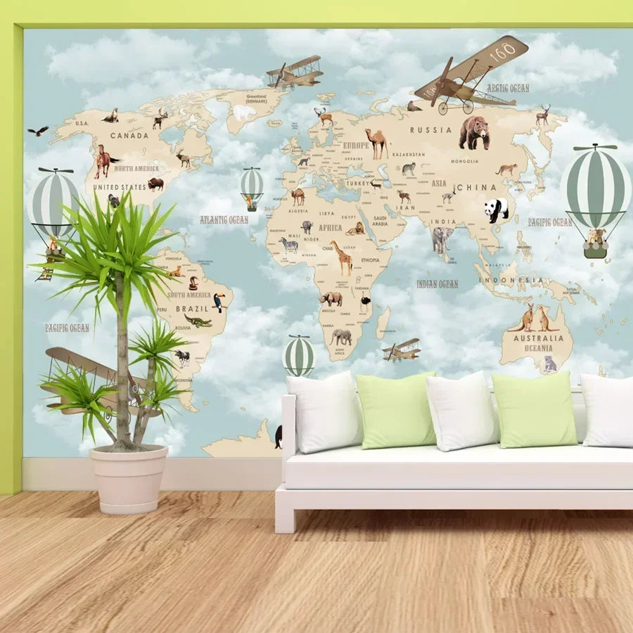 Wall Papers Home Decor Contact Paper Peel and Stick Wallpapers for Living Room Cartoon World Map Kids Balloon Nursery TV Murals