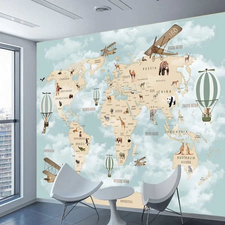 Wall Papers Home Decor Contact Paper Peel and Stick Wallpapers for Living Room Cartoon World Map Kids Balloon Nursery TV Murals