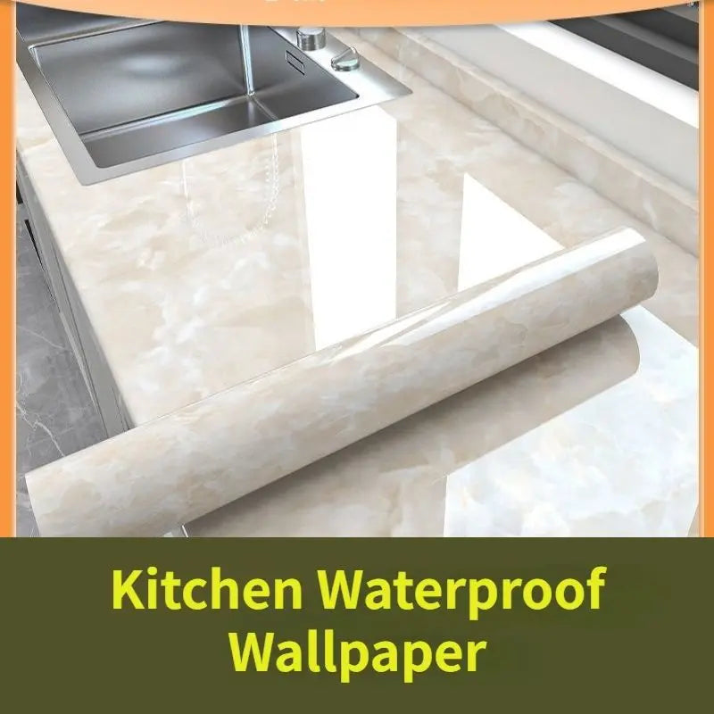 Adhesive Wallpaper Roll with 10 Meters Marble Kitchen Oil Proof Waterproof Wall Stickers Bathroom Countertop Cabinet Renovation
